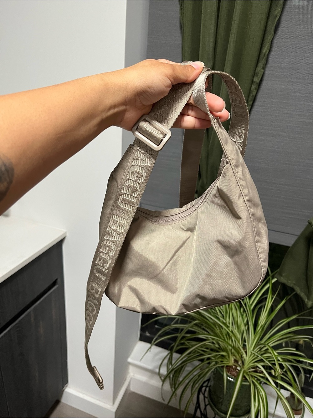 BAGGU Small Nylon Crescent Bag in DOVE - Picture 3 of 5